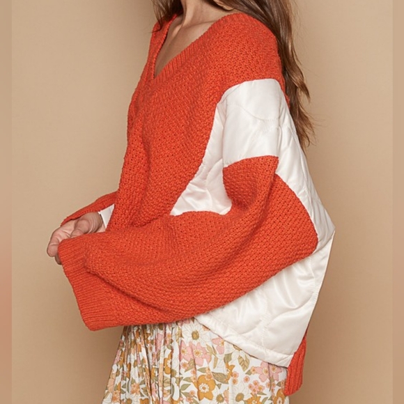 POL Quilted Waffle Cable Knit Patchwork High-low Top Long Sleeve Crop Sweater - Picture 8 of 15